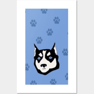 Funny Siberian Husky with Paw Prints Posters and Art